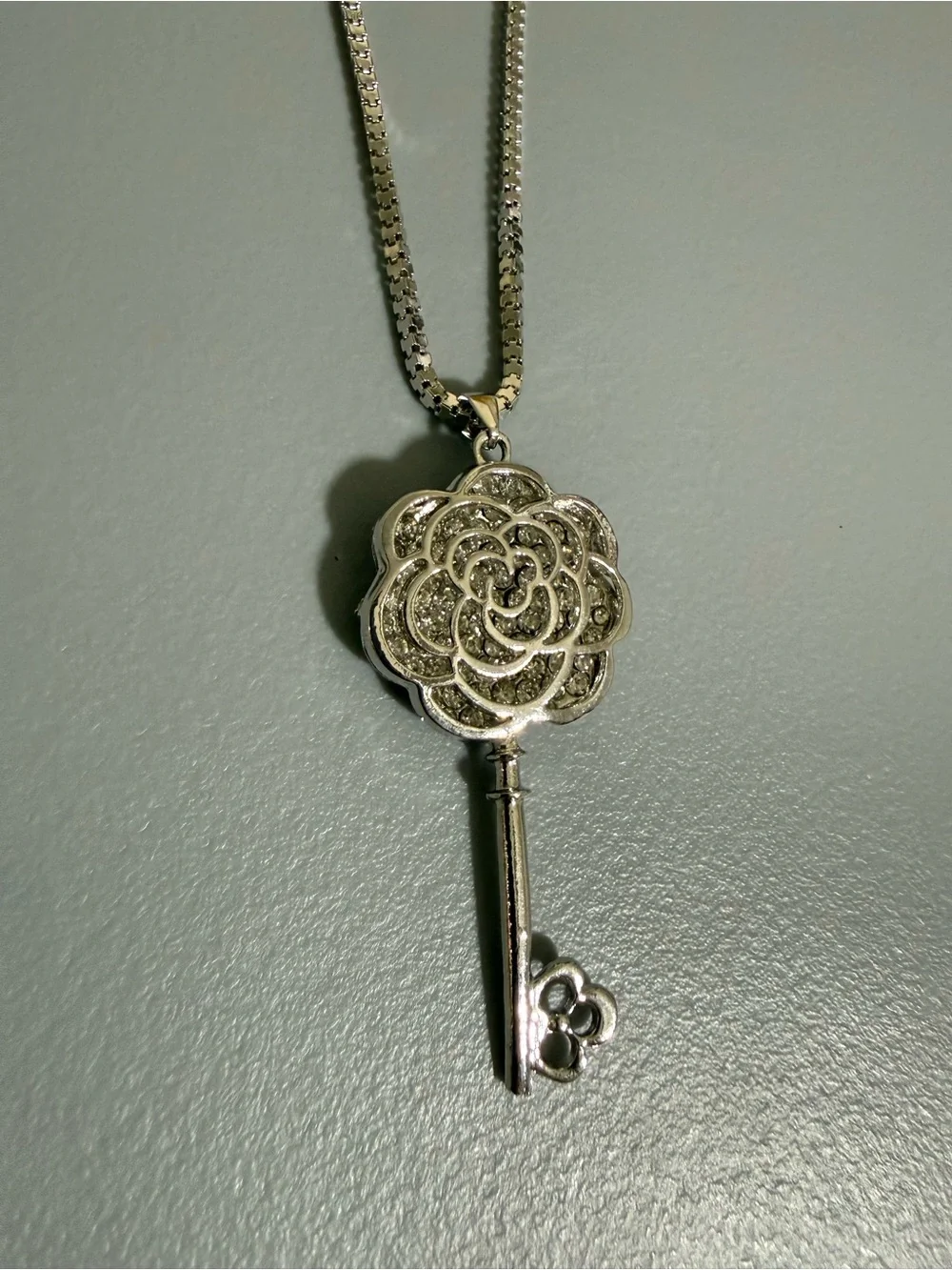 Fashion Rose Flower Rhinestone Key Crystal Long Necklace Sweater Chain Women New